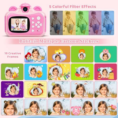 Instant Print Digital Camera for Kids, Toddler Camera, 20MP Selfie Video, Children's Toy, Christmas & Birthday Gift for 6-12 Year Old Girls & Boys, Pink in Kuwait