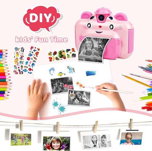 Instant Print Digital Camera for Kids, Toddler Camera, 20MP Selfie Video, Children's Toy, Christmas & Birthday Gift for 6-12 Year Old Girls & Boys, Pink in Kuwait