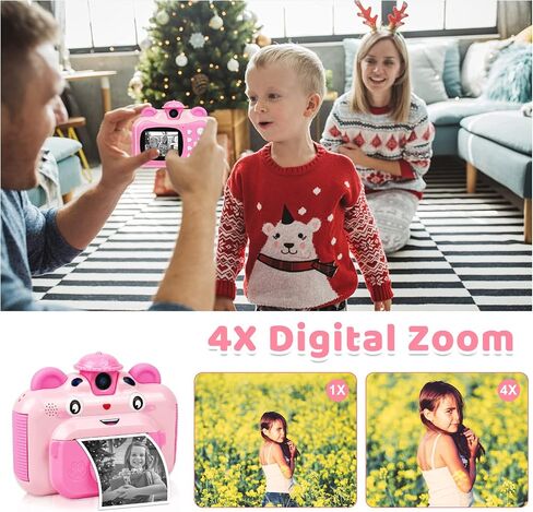 Instant Print Digital Camera for Kids, Toddler Camera, 20MP Selfie Video, Children's Toy, Christmas & Birthday Gift for 6-12 Year Old Girls & Boys, Pink in Kuwait