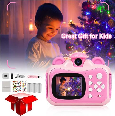 Instant Print Digital Camera for Kids, Toddler Camera, 20MP Selfie Video, Children's Toy, Christmas & Birthday Gift for 6-12 Year Old Girls & Boys, Pink in Kuwait