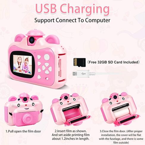 Instant Print Digital Camera for Kids, Toddler Camera, 20MP Selfie Video, Children's Toy, Christmas & Birthday Gift for 6-12 Year Old Girls & Boys, Pink in Kuwait