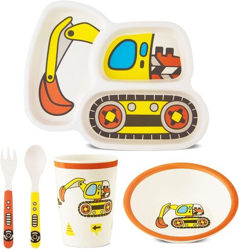 Kids Tableware Set, Included Plate Bowl Cup Fork and Spoon 5-Piece Set - Toddler Plates Dinnerware Dinner Dish Set Baby Feeding Divided Plate - Child Portion Control Dish Tray in Kuwait