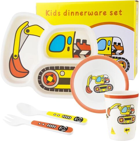Kids Tableware Set, Included Plate Bowl Cup Fork and Spoon 5-Piece Set - Toddler Plates Dinnerware Dinner Dish Set Baby Feeding Divided Plate - Child Portion Control Dish Tray in Kuwait