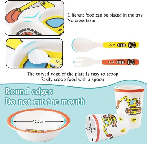 Kids Tableware Set, Included Plate Bowl Cup Fork and Spoon 5-Piece Set - Toddler Plates Dinnerware Dinner Dish Set Baby Feeding Divided Plate - Child Portion Control Dish Tray in Kuwait