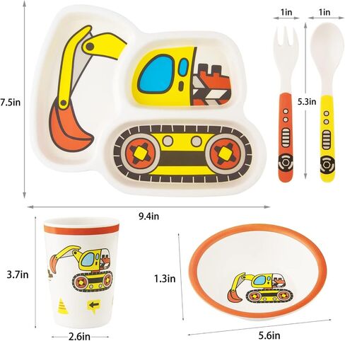 Kids Tableware Set, Included Plate Bowl Cup Fork and Spoon 5-Piece Set - Toddler Plates Dinnerware Dinner Dish Set Baby Feeding Divided Plate - Child Portion Control Dish Tray in Kuwait