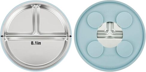 Stainless Steel Baby Feeding Set with Suction – Divided Toddler Plate, Bowl & Utensils, BPA-Free Silicone, Non-Slip Strong Suction Base, Easy Clean Weaning Set for Babies & Toddlers in Kuwait