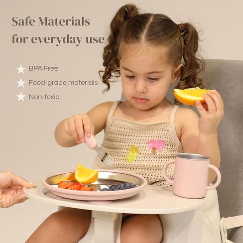 Stainless Steel Baby Feeding Set with Suction – Divided Toddler Plate, Bowl & Utensils, BPA-Free Silicone, Non-Slip Strong Suction Base, Easy Clean Weaning Set for Babies & Toddlers in Kuwait