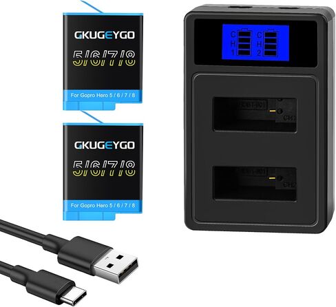 Battery Charger Kit, 2 Pack Batteries & Dual USB Charger Compatible with GoPro Hero 8/7/6/5 Black in Kuwait