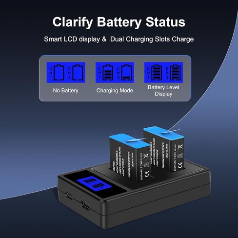 Battery Charger Kit, 2 Pack Batteries & Dual USB Charger Compatible with GoPro Hero 8/7/6/5 Black in Kuwait
