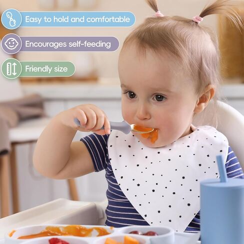 12 PCS Toddler Utensils Kids Silverware Set with Silicone Handle Children Food Grade 18/8 Stainless Steel Toddler Forks and Spoons Safe Anti-Choke Design Mirror Polished Sturdy Durable with 3 Colors in Kuwait