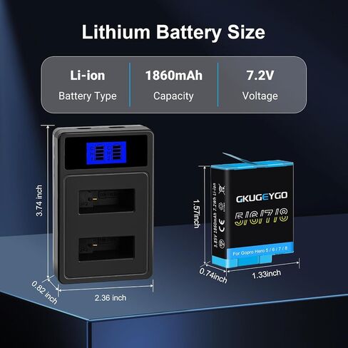 Battery Charger Kit, 2 Pack Batteries & Dual USB Charger Compatible with GoPro Hero 8/7/6/5 Black in Kuwait