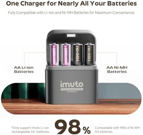 imuto 4200mWh Rechargeable AA Lithium Batteries 12-Pack with 8-Slot Charging Case,1.5V High Power, 2500 Cycles, CBPI Sealing Tech, High-Capacity Li-ion Cells for Game Controllers, Smart Locks, Cameras in Kuwait