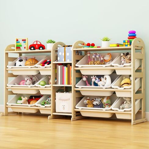 Toy Storage Organizer, 59.6" W White 5-Shelf Bookcase/Bookshelf with 12 Toy Bins, Large Toy Organizers and Storage, Toy Box for Playrooms, Bedrooms Organization in Kuwait
