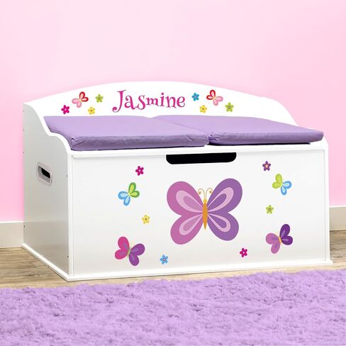 DIBSIES Personalized Creative Wonders Toy Box, Butterflies & Flowers, 30 x 19.25 x 18 inches, Soft-Close Lid (Pink) in Kuwait