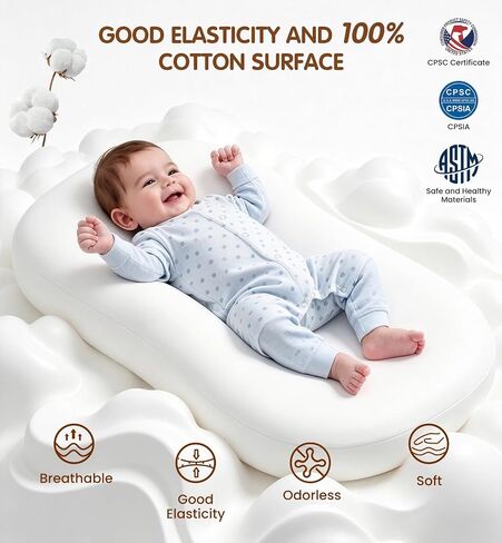 UMEIJA Baby Lounger Infant Support Cushion with Separate Waterproof Pad for 0-24 Months Baby Lounger Pillow Soft Cotton Breathable Infant Floor Seats & Loungers for Newborn Baby Gifts Travel Essential in Kuwait