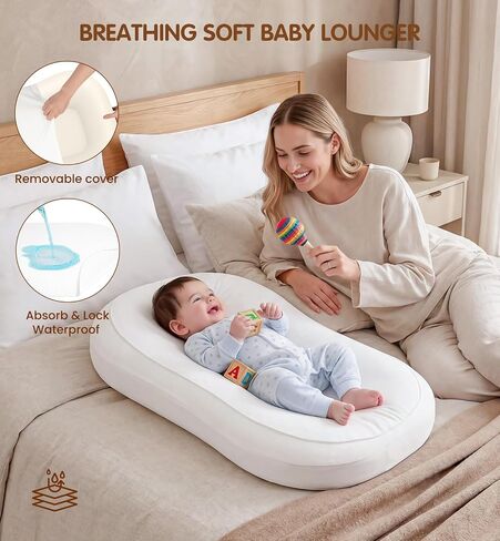 UMEIJA Baby Lounger Infant Support Cushion with Separate Waterproof Pad for 0-24 Months Baby Lounger Pillow Soft Cotton Breathable Infant Floor Seats & Loungers for Newborn Baby Gifts Travel Essential in Kuwait