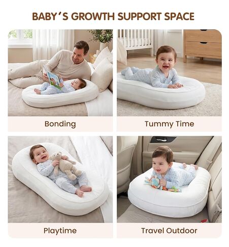 UMEIJA Baby Lounger Infant Support Cushion with Separate Waterproof Pad for 0-24 Months Baby Lounger Pillow Soft Cotton Breathable Infant Floor Seats & Loungers for Newborn Baby Gifts Travel Essential in Kuwait
