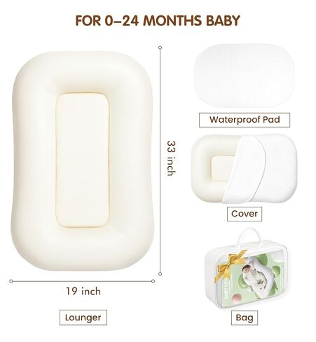 UMEIJA Baby Lounger Infant Support Cushion with Separate Waterproof Pad for 0-24 Months Baby Lounger Pillow Soft Cotton Breathable Infant Floor Seats & Loungers for Newborn Baby Gifts Travel Essential in Kuwait