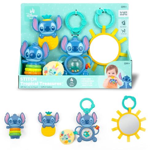 Disney Baby Stitch Tropical Teethe Rattle & Teether by Bright Starts, Pineapple Shaped Activity Teether Toy for Newborns and Up in Kuwait