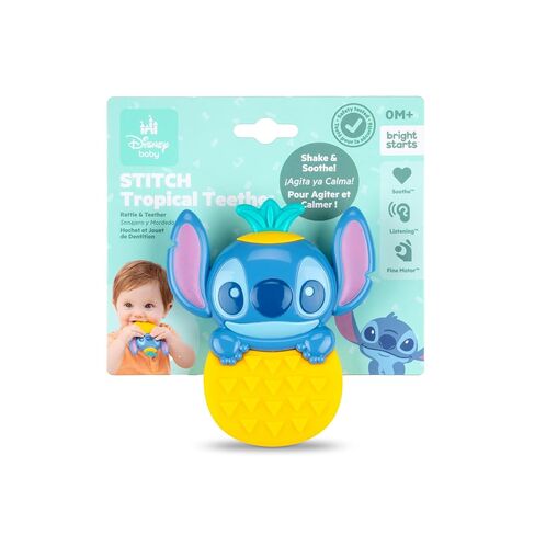 Disney Baby Stitch Tropical Teethe Rattle & Teether by Bright Starts, Pineapple Shaped Activity Teether Toy for Newborns and Up in Kuwait