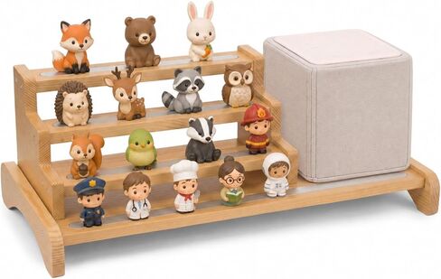 Pinkunn Storage Shelf Compatible with Tonie, Extra Large 3-Tier Wooden Magnetic Display Organizer Compatible with Toniebox, Desktop Storage Rack Holds up to 25 Figures Characters and Charging Station in Kuwait