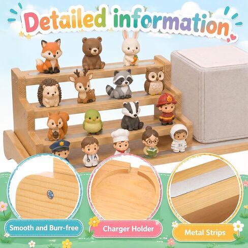 Pinkunn Storage Shelf Compatible with Tonie, Extra Large 3-Tier Wooden Magnetic Display Organizer Compatible with Toniebox, Desktop Storage Rack Holds up to 25 Figures Characters and Charging Station in Kuwait