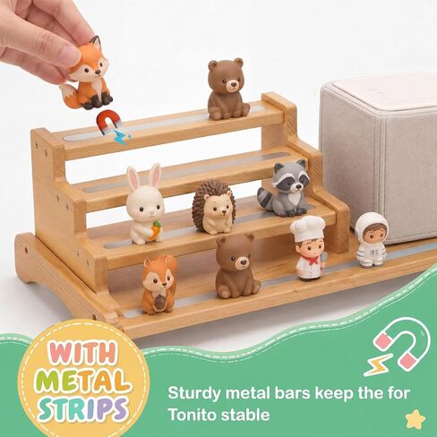 Pinkunn Storage Shelf Compatible with Tonie, Extra Large 3-Tier Wooden Magnetic Display Organizer Compatible with Toniebox, Desktop Storage Rack Holds up to 25 Figures Characters and Charging Station in Kuwait
