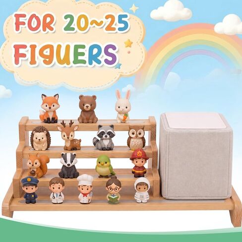 Pinkunn Storage Shelf Compatible with Tonie, Extra Large 3-Tier Wooden Magnetic Display Organizer Compatible with Toniebox, Desktop Storage Rack Holds up to 25 Figures Characters and Charging Station in Kuwait