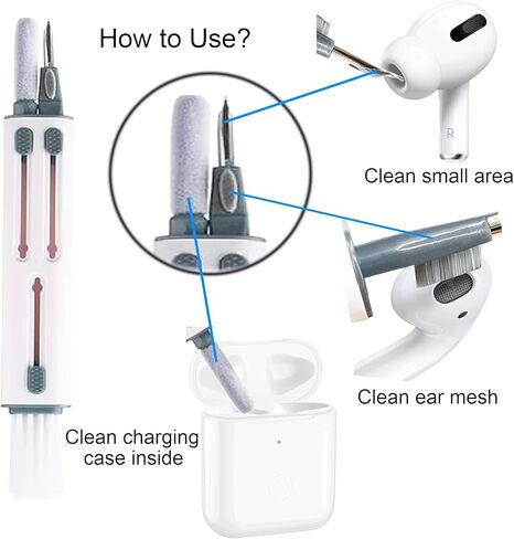 Cleaner Kit for AirPods Pro 3/2/1-4-in-1 Earbud Cleaning Pen with Metal Tip, Soft Brush & Flocking Sponge, Cleaning Tool for Wireless Earbuds, Charging Case, Phone, Keyboard & Electronics in Kuwait