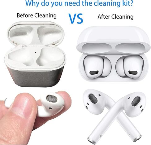 Cleaner Kit for AirPods Pro 3/2/1-4-in-1 Earbud Cleaning Pen with Metal Tip, Soft Brush & Flocking Sponge, Cleaning Tool for Wireless Earbuds, Charging Case, Phone, Keyboard & Electronics in Kuwait