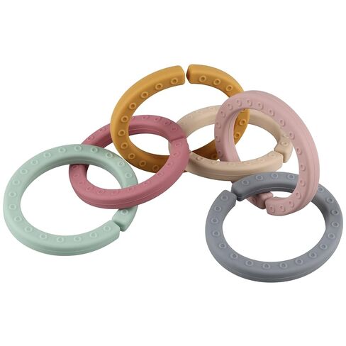 Baby Linkable Rings Set and Silicone Baby Teethers - Attach to Strollers, Car Seats & More - Food Grade Silicone, BPA & Phthalate Free (Set of 6) in Kuwait