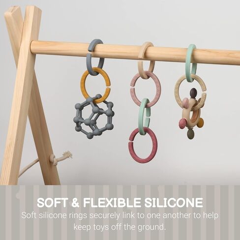 Baby Linkable Rings Set and Silicone Baby Teethers - Attach to Strollers, Car Seats & More - Food Grade Silicone, BPA & Phthalate Free (Set of 6) in Kuwait