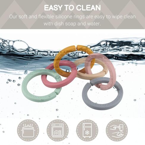 Baby Linkable Rings Set and Silicone Baby Teethers - Attach to Strollers, Car Seats & More - Food Grade Silicone, BPA & Phthalate Free (Set of 6) in Kuwait