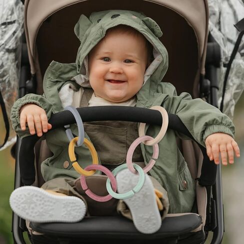 Baby Linkable Rings Set and Silicone Baby Teethers - Attach to Strollers, Car Seats & More - Food Grade Silicone, BPA & Phthalate Free (Set of 6) in Kuwait