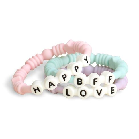 Itzy Ritzy Teething Rings - Set of 3 Textured, Silicone Rings for Ages 3 Months & Up - One-Piece Design with Adorable Messages (Pastel) in Kuwait
