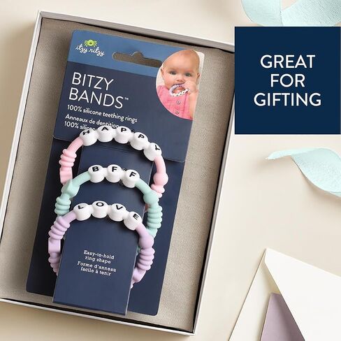 Itzy Ritzy Teething Rings - Set of 3 Textured, Silicone Rings for Ages 3 Months & Up - One-Piece Design with Adorable Messages (Pastel) in Kuwait