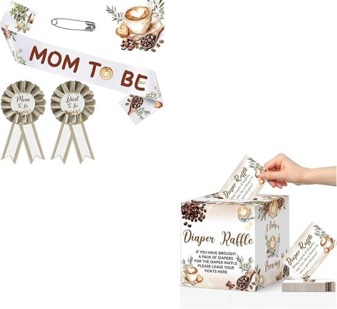 3Pack Mom to Be Sash & Dad to Be Corsage Pins Set and 51Pcs Diaper Raffle Box and Diaper Raffle Tickets in Kuwait