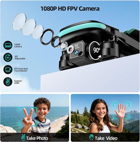 Drone with Camera 1080P HD, FPV Foldable Mini Drone for Beginners Kids Boys Girls, with 2 recharging Batteries, Carrying Case, One Key Start, Stable Hover, Trajectory Flight, Toys Gifts (Black) in Kuwait