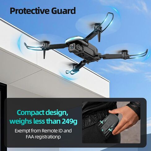 Drone with Camera 1080P HD, FPV Foldable Mini Drone for Beginners Kids Boys Girls, with 2 recharging Batteries, Carrying Case, One Key Start, Stable Hover, Trajectory Flight, Toys Gifts (Black) in Kuwait
