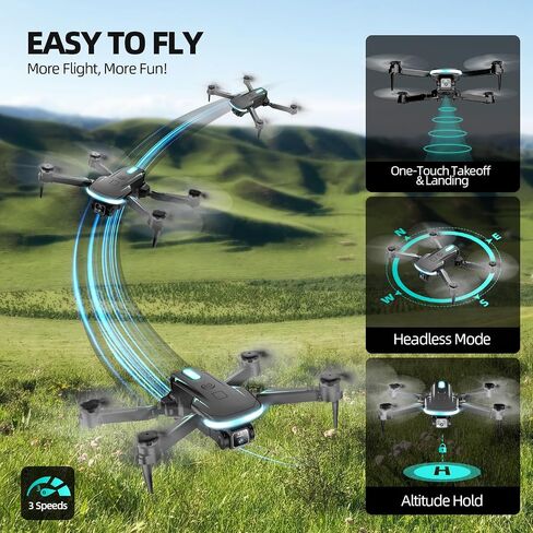 Drone with Camera 1080P HD, FPV Foldable Mini Drone for Beginners Kids Boys Girls, with 2 recharging Batteries, Carrying Case, One Key Start, Stable Hover, Trajectory Flight, Toys Gifts (Black) in Kuwait