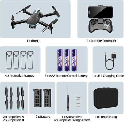 Drone with Camera 1080P HD, FPV Foldable Mini Drone for Beginners Kids Boys Girls, with 2 recharging Batteries, Carrying Case, One Key Start, Stable Hover, Trajectory Flight, Toys Gifts (Black) in Kuwait