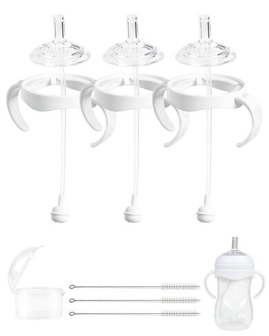Sippy Straw Cup Conversion Kit for Philips Avent Natural Baby Bottles, Soft Silicone Spout & Weighted Straw, Easy-Grip Handles & Cleaning Brush, BPA-Free,Pack of 3 in Kuwait