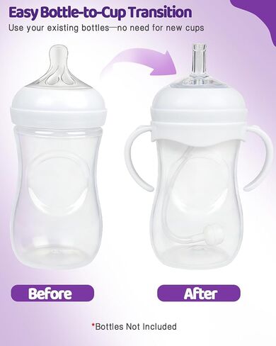 Sippy Straw Cup Conversion Kit for Philips Avent Natural Baby Bottles, Soft Silicone Spout & Weighted Straw, Easy-Grip Handles & Cleaning Brush, BPA-Free,Pack of 3 in Kuwait