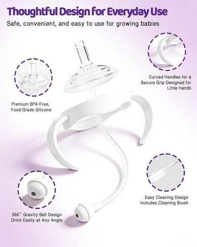 Sippy Straw Cup Conversion Kit for Philips Avent Natural Baby Bottles, Soft Silicone Spout & Weighted Straw, Easy-Grip Handles & Cleaning Brush, BPA-Free,Pack of 3 in Kuwait