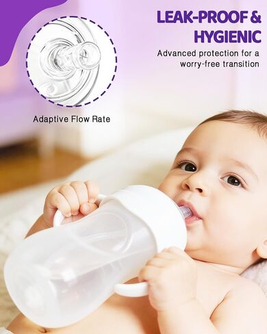 Sippy Straw Cup Conversion Kit for Philips Avent Natural Baby Bottles, Soft Silicone Spout & Weighted Straw, Easy-Grip Handles & Cleaning Brush, BPA-Free,Pack of 3 in Kuwait