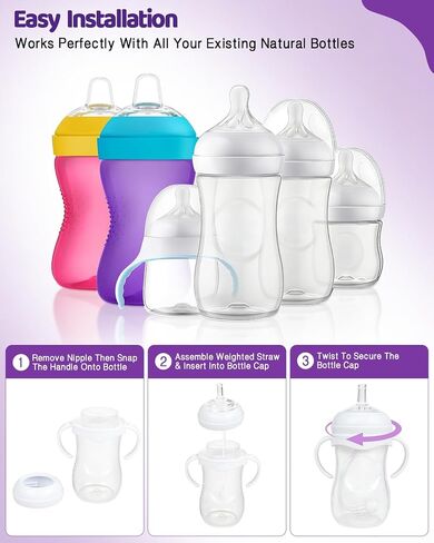 Sippy Straw Cup Conversion Kit for Philips Avent Natural Baby Bottles, Soft Silicone Spout & Weighted Straw, Easy-Grip Handles & Cleaning Brush, BPA-Free,Pack of 3 in Kuwait