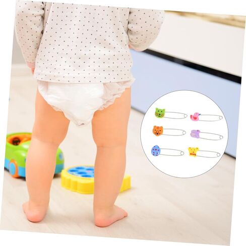 TIDTALEO 30pcs Stainless Steel Diaper Pins with Animal Heads, Traditional Safety Brooches for Newborns, Secure Cloth Diaper Fasteners for Diapering in Kuwait