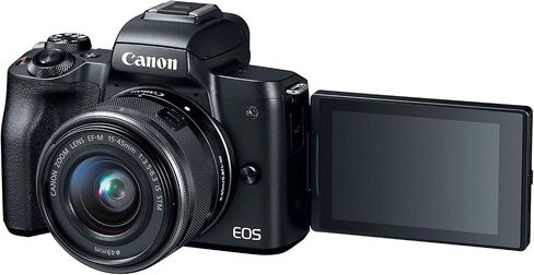 Canon EOS M50 Mirrorless Camera with 15-45mm Lens (Black) | 24.1MP APS-C Sensor, Dual Pixel CMOS AF, 4K Video & Vari-Angle Touchscreen | for Vlogging & Content (2680C011) + EF-M Lens Adapter + More in Kuwait