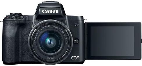 Canon EOS M50 Mirrorless Camera with 15-45mm Lens (Black) | 24.1MP APS-C Sensor, Dual Pixel CMOS AF, 4K Video & Vari-Angle Touchscreen | for Vlogging & Content (2680C011) + EF-M Lens Adapter + More in Kuwait