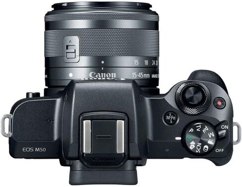 Canon EOS M50 Mirrorless Camera with 15-45mm Lens (Black) | 24.1MP APS-C Sensor, Dual Pixel CMOS AF, 4K Video & Vari-Angle Touchscreen | for Vlogging & Content (2680C011) + EF-M Lens Adapter + More in Kuwait
